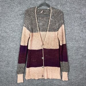 Free People Womens Cardigan Sweater Gray Pink‎ Purple Knit Button Up Casual